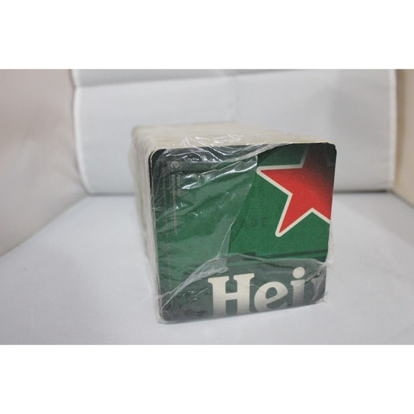 Heineken Square Bar Beer Coasters 4.25" New hard paper Qty 100 In Plastic Sleeve - Picture 3 of 4